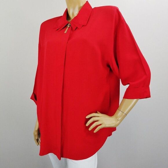 Pride and Joys Red Dress Blouse 1980s Vintage Top USA Made Career Blouse Sz 14 - Picture 8 of 8